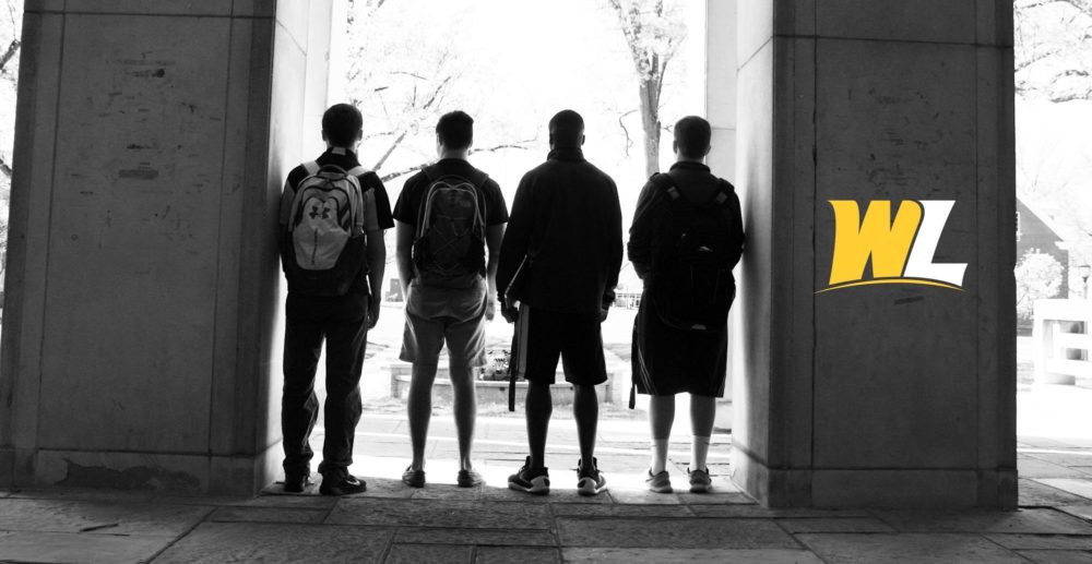 Students in breezeway of Main Hall