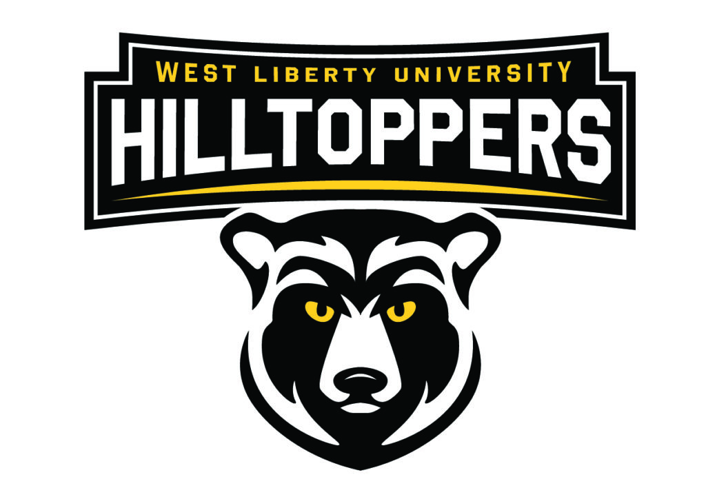Bear mascot with yellow eyes with the word Hilltoppers overhead