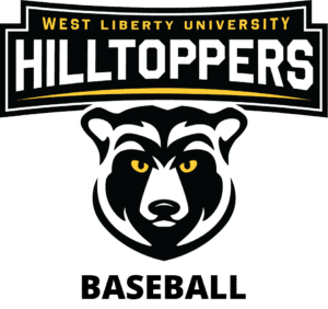 Bear mascot with yellow eyes with the word Hilltoppers overhead and baseball under