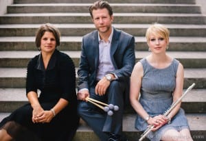 From left, timpanist Scott Christian, pianist Anne Waltner and flutist Lindsey Goodman, .