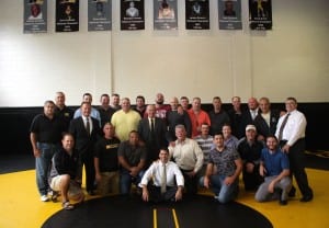 Wrestling alumni turned out to celebrate the naming of the Coach Vince Monseau Wrestling Room on Sept. 12. 