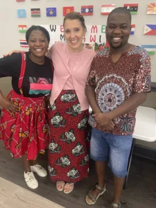 Dr. Miriam Douglas with international students from Malawi: Faith Nyirenda and Gilbert Kandaya during this fall’s Culture Fair event.