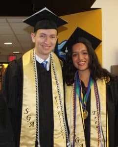 Dereke Roehner, left, Ishika Agarwal enjoy a moment prior to the commencement ceremonies. Roehner is the Student Government Association Vice President and Agarwal was the student speaker at the ceremony